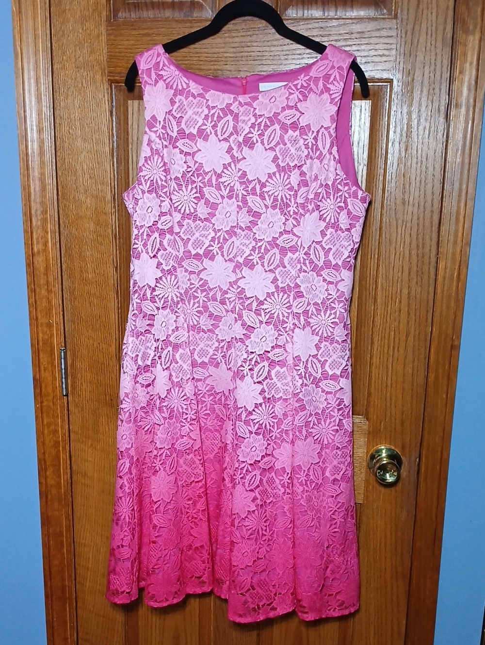 New York & Company Ombre Pink Lace-Trim Dress
